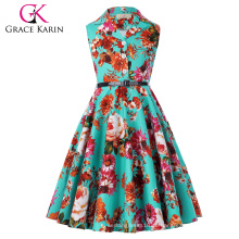 Grace Karin Kinder Retro Vintage Kleid ärmellose Revers Kragen Kinder Party Kleid Mädchen Sommer Kleid CL009000-7
